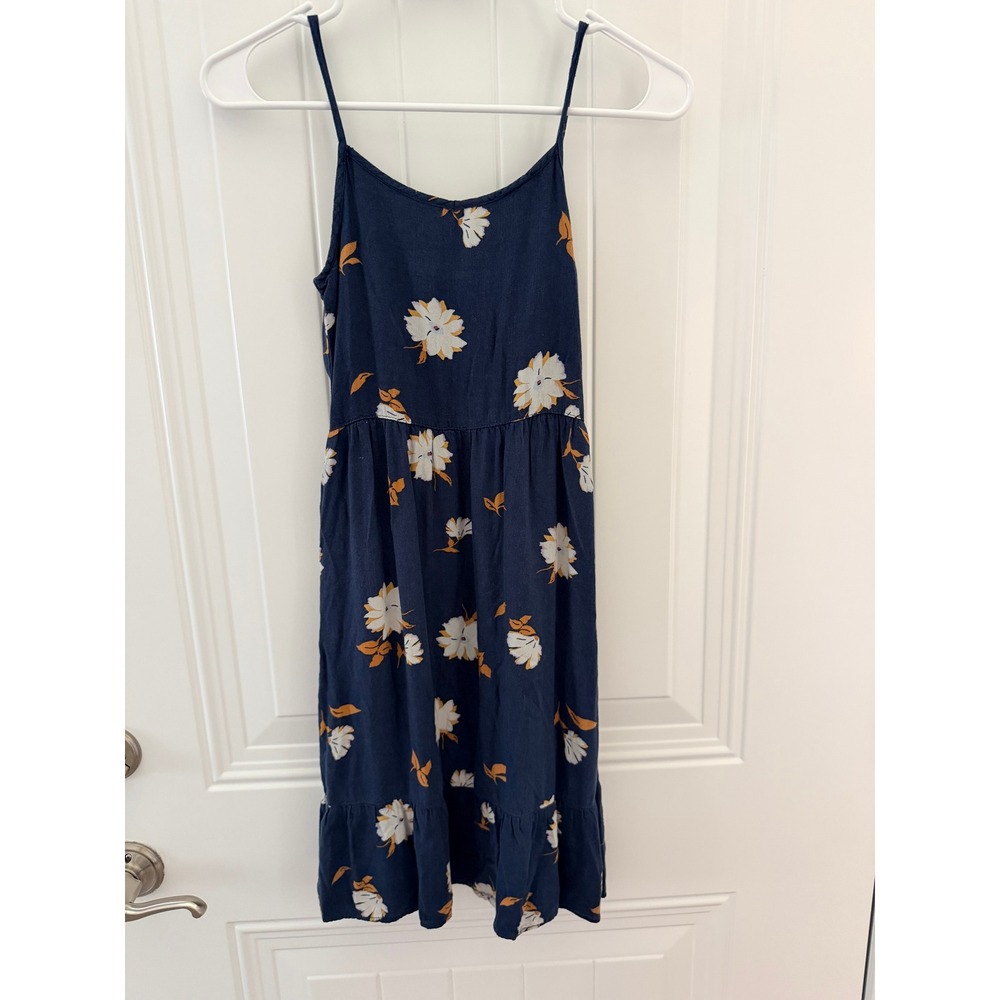 OshKosh Bgosh Girls Navy Blue Floral Spaghetti Strap Tiered Sundress Size‎ 7 7A